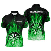 Maxcorners Fire Flame Dartboard 3D Darts Polo & Quarter Zip Custom Dart Shirts For Men Dart Jerseys |Green
