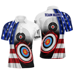Maxcorners American Flag Archery 3D Target Personalized Men Polo Shirts, Patriotic Us Archery Jerseys For Team