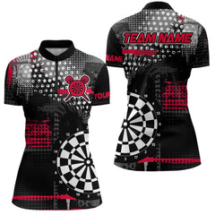 Maxcorners Personalized Grunge Dotted Pattern Dart Polo & Quarter Zip Custom Women Dart Shirt Dart Jersey | Red