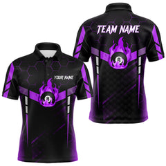 Maxcorners Personalized Purple 8 Ball Flame Billiard Shirt For Men Custom Billiard Team Jersey Polo & 1/4 Zip TU2312