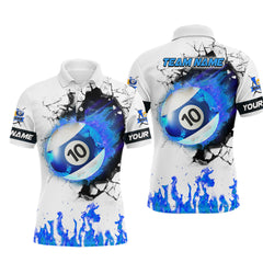 MaxCorners Blue Flaming 10 Ball Pool Customized Name 3D And Team Name Billiards Polo Shirt For Men