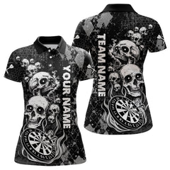 Maxcorners Black Grey Grunge Argyle Skull Dart Shirts Custom Men's Dart Jerseys Team Polo & Quarter Zip