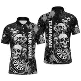 Maxcorners Black Grey Grunge Argyle Skull Dart Shirts Custom Men's Dart Jerseys Team Polo & Quarter Zip