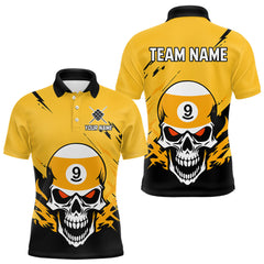 Maxcorners Personalized Yellow Black 9 Ball Skull Billiard Jersey For Men Custom Funny 9 Ball Pool Team Shirt TU0309