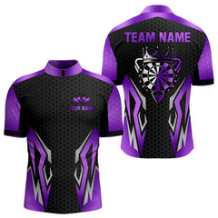 Maxcorners Black And Purple Crown Darts Shirt For Men Custom Darts Jerseys Team Polo & Quarter Zip Uniform LM0607