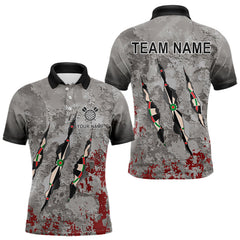 Maxcorners Personalized Red Grey Grunge Dart Shirts For Men Custom Dart Team Jersey MT1706