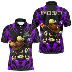 Maxcorners Personalized Purple Funny Flame 8 Ball Billiard Shirt For Men, Pool Team Jersey Polo & 1/4 Zip TU0909