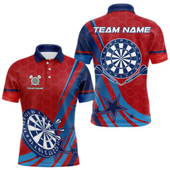 Maxcorners Red And Blue Stars Darts Shirt For Men Custom Dartboard Jerseys Team Polo & 1/4 Zip, Darts Outfit MT1007