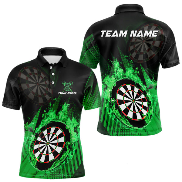 Maxcorners Green Dartboard Fire Flame Darts Shirt For Men Custom Darts Jersey, Dart Team Shirt Polo & 1/4 Zip MT1309