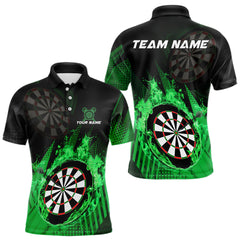 Maxcorners Green Dartboard Fire Flame Darts Shirt For Men Custom Darts Jersey, Dart Team Shirt Polo & 1/4 Zip MT1309