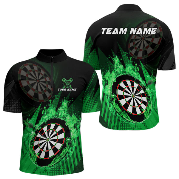 Maxcorners Green Dartboard Fire Flame Darts Shirt For Men Custom Darts Jersey, Dart Team Shirt Polo & 1/4 Zip MT1309