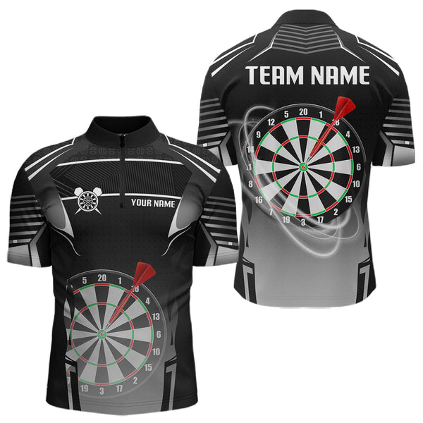 Maxcorners Black And White Dartboard Lights Custom Darts Polo & Quarter Zip For Men, 3D Darts Team Jersey MT1309