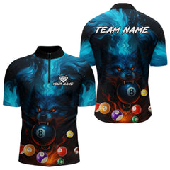 Maxcorners Personalized Flame Wolf 8 Ball Billiard Shirt For Men Custom Billiard Balls Pool Team Jersey MT1309