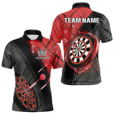 Maxcorners Grunge Red Black Dartboard Light Men Darts Polo & 1/4 Zip Custom Dart Shirt For Team Dart Jersey LM0706
