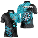 Maxcorners Grunge Cyan Black Dartboard Light Men Darts Polo & 1/4 Zip Custom Dart Shirt For Team Dart Jersey LM0706