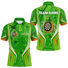 Maxcorners Green Luckiest Shamrock Men's Darts Shirt Custom St Patrick Day Darts Jersey Team Polo & 1/4 Zip TU0309