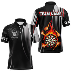 Maxcorners Funny Dartboard Fire Flame Black Darts Shirt For Men Custom Darts League Jersey Polo & 1/4 Zip MT1607
