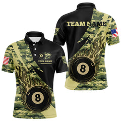 Maxcorners Personalized Flame 8 Ball Pool Military Green Camo Billiard Shirts For Men Custom Pool Team Jersey LM2206