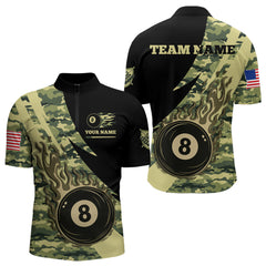 Maxcorners Personalized Flame 8 Ball Pool Military Green Camo Billiard Shirts For Men Custom Pool Team Jersey LM2206