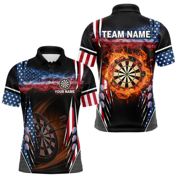 Maxcorners Personalized American Flag Dartboard Fire Flame Darts Shirt For Men, Patriotic Darts League Jersey LM1109