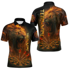 Maxcorners Personalized Fire Flame Lion Darts Shirt For Men Custom Orange Darts League Jersey Polo & 1/4 Zip LM2408