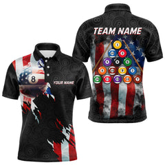 Maxcorners American Flag 8 Ball Billiard Shirts For Men Custom Pool Team Jerseys Polo & Quarter Zip