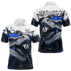 Maxcorners Personalized Dinosaur 8 Ball Billiard Shirt For Men Custom Billiard Team Shirts, Pool Jersey |Blue MT0609