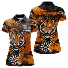 Maxcorners Personalized Black And Orange Tiger Darts Shirt For Men Custom Darts Jersey Team Polo & 1/4 Zip LM3006