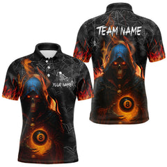 Maxcorners Personalized Flaming Grim Reaper 8 Ball Pool Billiard Shirt For Men, Halloween Billiard Outfit TU0909