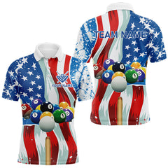 Maxcorners American Flag Billiard Balls Pool Shirt For Men Custom Patriotic Billiard Jersey Polo & 1/4 Zip TU1208