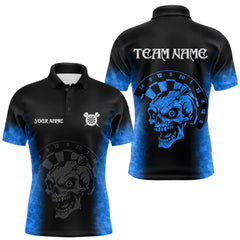 Maxcorners Black And Blue Custom Skull Darts Shirt For Men, Darts Jersey Pocket Option TU0812