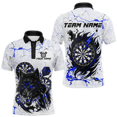 Maxcorners White Grunge Wolf Dart Shirt & Pocket Option Custom Men'S Dart Jersey |Blue TU0812