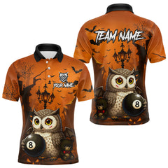 Maxcorners Personalized Funny Owl 8 Ball Pool Halloween Billiard Shirt Custom Pumpkin Billiard Jersey For Men LM0210