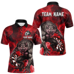 Maxcorners Red Flaming Wolf Darts Shirt For Men Custom Darts League Jersey Team Polo & Quarter Zip LM2711