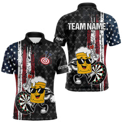 Maxcorners Funny Beer Grunge American Flag Darts Shirt For Men Custom Patriotic Darts Team Jersey