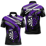 Maxcorners Black And Purple Dartboard Crown Darts Shirt For Men Custom Darts Sport Jersey Team Polo & 1/4 Zip LM1109