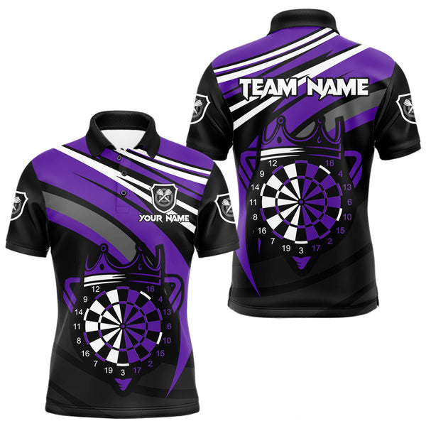 Maxcorners Black And Purple Dartboard Crown Darts Shirt For Men Custom Darts Sport Jersey Team Polo & 1/4 Zip LM1109