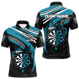 Maxcorners Black & Turquoise Dartboard Crown Darts Shirt For Men Custom Darts Jersey Team Polo & 1/4 Zip LM1109