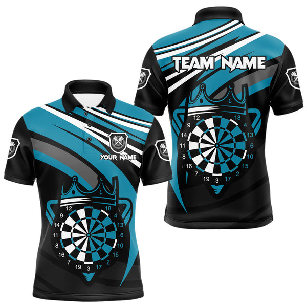 Maxcorners Black & Turquoise Dartboard Crown Darts Shirt For Men Custom Darts Jersey Team Polo & 1/4 Zip LM1109