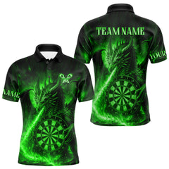 Maxcorners Green Flaming Dragon Darts Jersey For Men Custom Polo & Quarter Zip Darts League Team Shirt