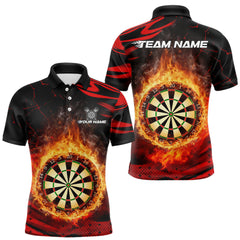 Maxcorners Red Flaming Dartboard Fire Darts Shirt For Men Custom Darts Jersey Team Polo & Quarter Zip TU1512