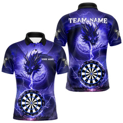 Maxcorners Blue Dartboard Lightning Dragon Mens Darts Shirt Custom Darts Jersey Team Polo & 1/4 Zip TU2310