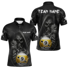 Maxcorners Funny Grim Reaper 9 Ball Smoke Billiard Shirt For Men Custom Pool Jersey, Billiard Team Shirt TU3009