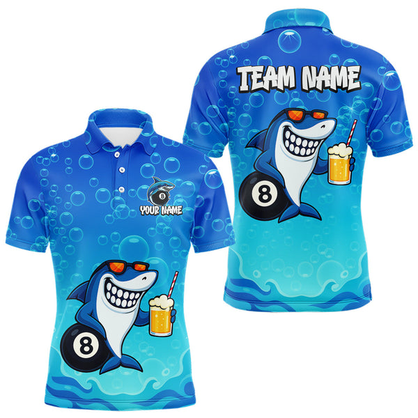 Maxcorners Blue Funny Shark 8 Ball Billiard Shirts For Men Custom Pool Team Shirt, Billiard Polo & 1/4 Zip TU2710