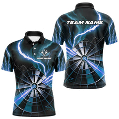 Maxcorners Personalized Blue Lightning Mens Dart Shirts Custom Glowing Darts Team Jersey Polo & 1/4 Zip LM0611