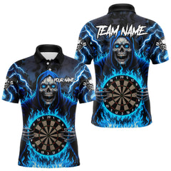 Maxcorners Blue Grim Reaper Thunder Lightning Mens Dart Shirts Custom Flame Dart Jerseys Team Polo & 1/4 Zip LM0611