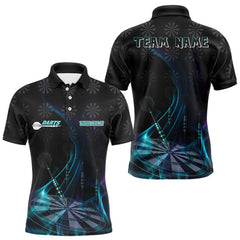 Maxxcorners Flaming Dartboard 3D & Dart Arrow Turquoise Men's Darts Shirt Custom Name For Players MT0307
