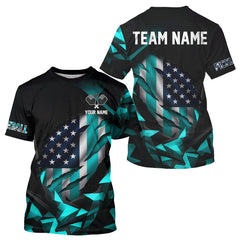 Maxcorners Custom Black & Turquoise Patriotic Pickleball Men T-Shirt US Flag Pickleball Jerseys LM0910