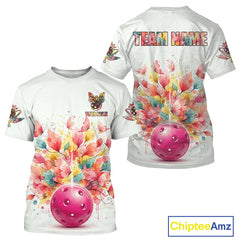 Maxcorners Colorful Flowers Butterfly Pickleball Ball T-Shirt Custom White Men's Pickleball Jerseys MT0811