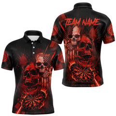 Maxcorners Custom Red Smokes Grunge Skull Men Darts Polo Shirt US Flag Skull Dart League Jerseys TU0212